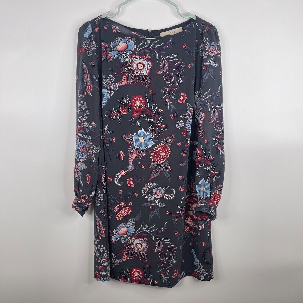 LOFT Ann Taylor Womens Floral Shift Dress Size 4 Round Neck Workwear Church